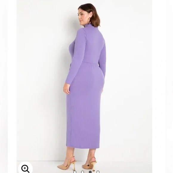Eloquii Twist Detail Ribbed Mockneck Midi Dress in Purple Size 18/20 - Picture 2 of 12